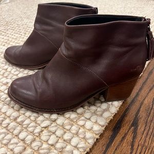 Toms Brown Leather Tassel Zip Ankle Booties